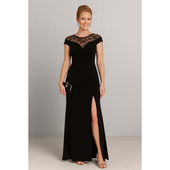 Adrianna Papell Black Gown with Lace Embellishment - Size 12 - Picture 1 of 16